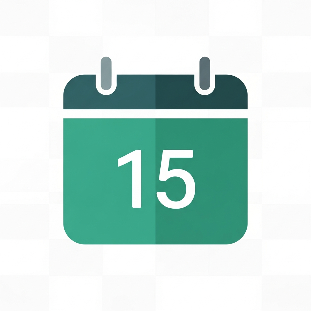AI_IMAGE: A simple flat-design calendar icon in teal green color on transparent background, minimalist corporate style, clean lines | flat-design | square