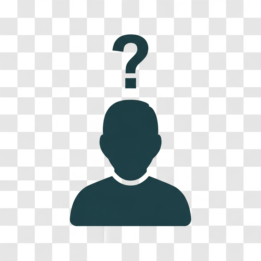 AI_IMAGE: A simple flat-design person with question mark icon in dark teal color on transparent background, minimalist style representing worry | flat-design | square